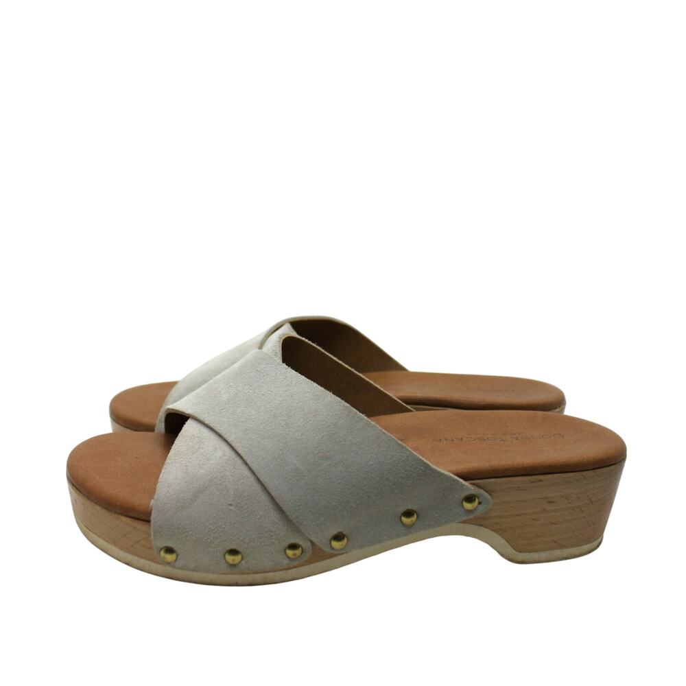 Donna Toscana Beige Suede Wooden Sole Clog Sandals sz 6.5M